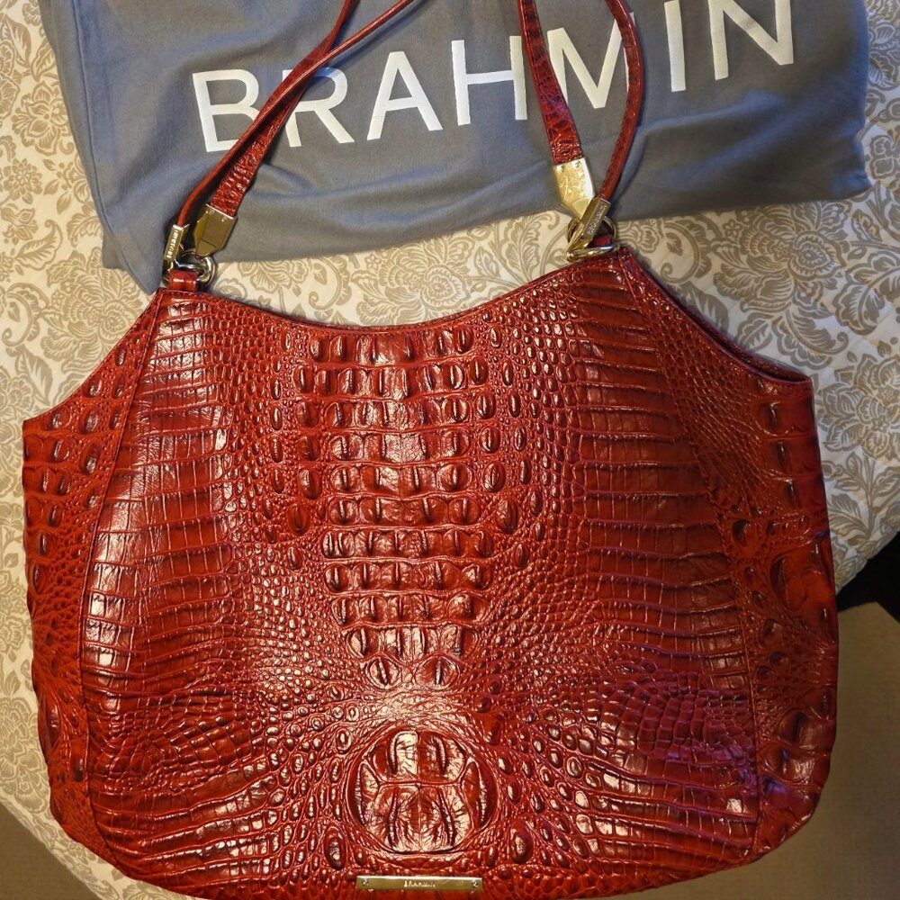 Large Leather Brahmin Marianna in Red with bag